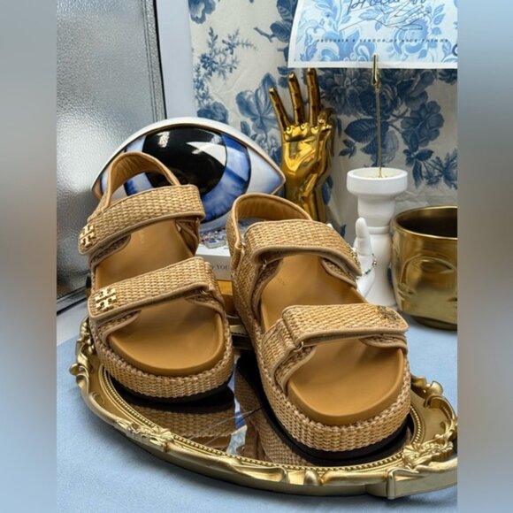 🆕 TORY BURCH 🧿 NWOB Kira Sport Sandal, Havana Sand Natural Raffia - Sz US 7 - Picture 5 of 16